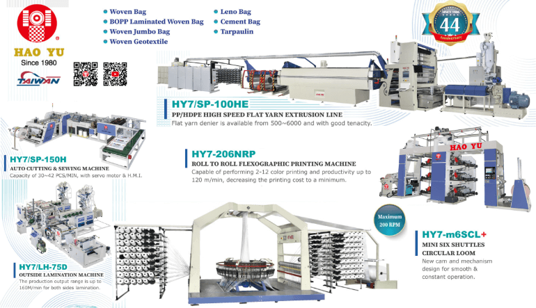 HAO YU: A Professional & Reliable Leading Supplier in Taiwan Provide 7 Turn Key Projects Solution For Plastic Woven Industries.